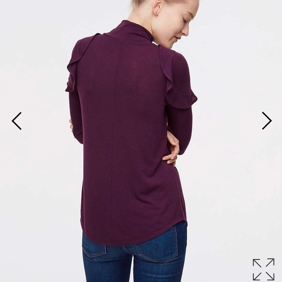 LOFT Petite Ruffle Mock neck Top jewel tone wine - Picture 3 of 5